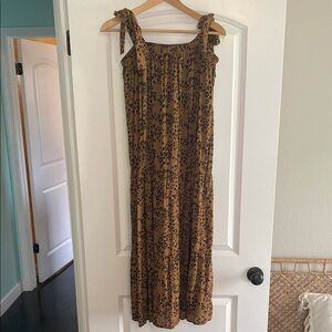 Brown and Black Sleeveless Maxi Sundress with Square Neck